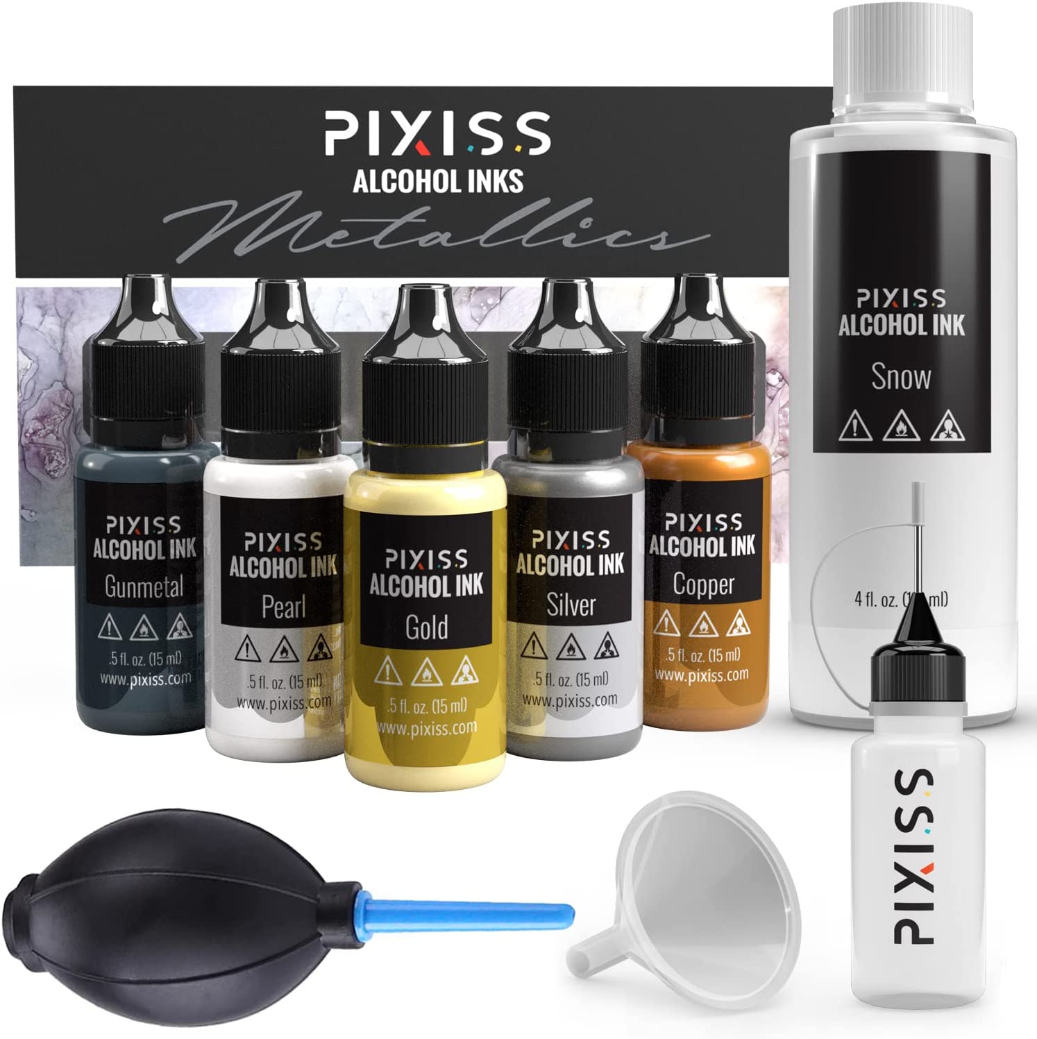 Pixiss Metallic Alcohol Ink Bundle, 5 Alcohol-Based Inks, 4oz